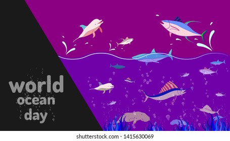 community ocean animal. world ocean day. colorful design style. vector illustration eps10