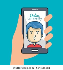 community online with hand holdign smartphone