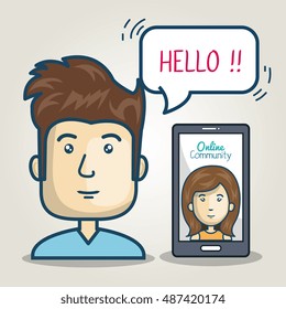 community online man smartphone bubble speech graphic
