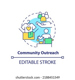 Community Outreach Concept Icon. Ethical Behavior In Business Abstract Idea Thin Line Illustration. Volunteering, Charity. Isolated Outline Drawing. Editable Stroke. Arial, Myriad Pro-Bold Fonts Used