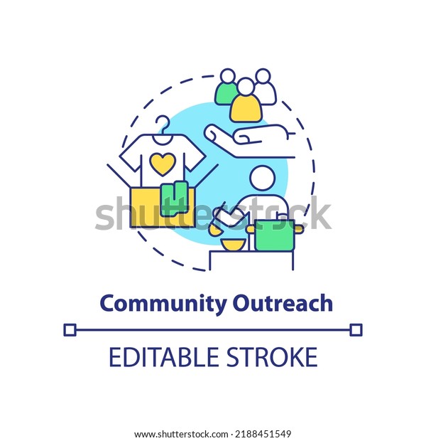Community outreach concept icon. Ethical behavior in\
business abstract idea thin line illustration. Volunteering,\
charity. Isolated outline drawing. Editable stroke. Arial, Myriad\
Pro-Bold fonts used