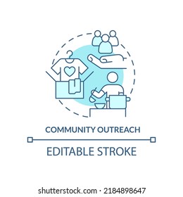 Community Outreach Turquoise Concept Icon. Ethical Behavior In Business Abstract Idea Thin Line Illustration. Volunteering. Isolated Outline Drawing. Editable Stroke. Arial, Myriad Pro-Bold Fonts Used