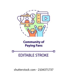 Community of paying fans concept icon. Audience financial support. Donations abstract idea thin line illustration. Isolated outline drawing. Editable stroke. Roboto-Medium, Myriad Pro-Bold fonts used