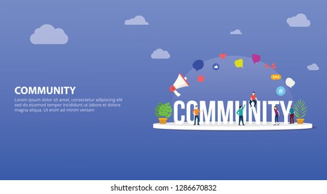 community people concept with big text and people around with modern style and icon for website design page for landing ui with free space for text - vector illustration
