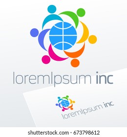 Community of people joined around the globe. Colorful logo for Media, Business, Corporation.