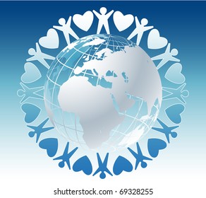 Community of people joined around the globe with hearts