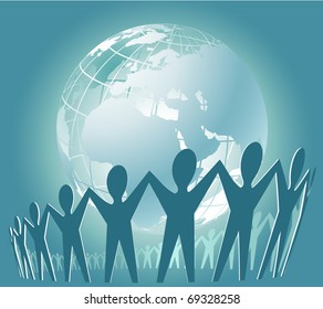 Community of people joined around the globe. Perspective view