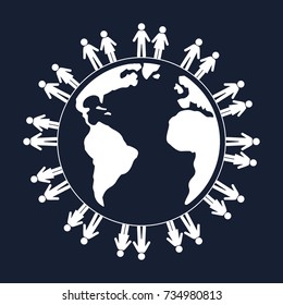 Community of people joined around the globe. Logo for Business, Technology, Corporation.