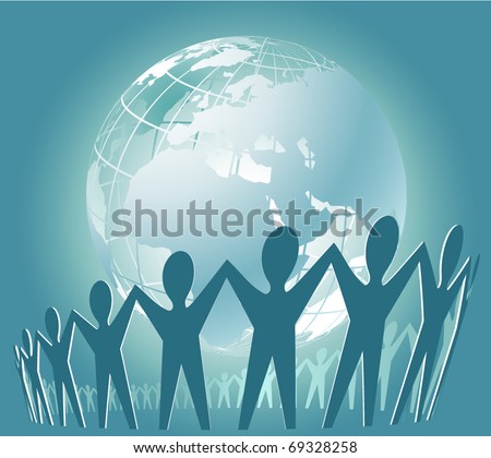 Community of people joined around the globe. Perspective view