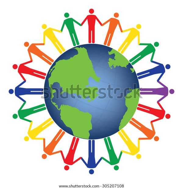 Community People Joined Around Globe Conceptual Stock Vector (Royalty ...