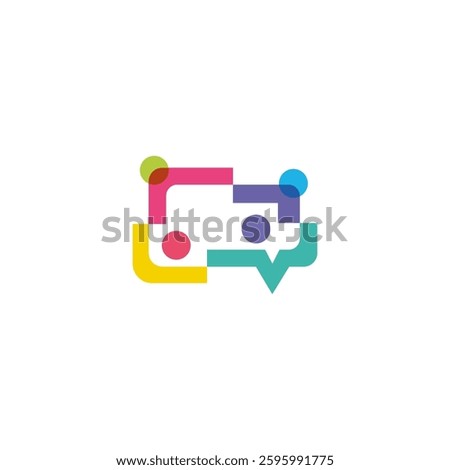 community of people logo with chat icon in colorful overlapping concept design style
