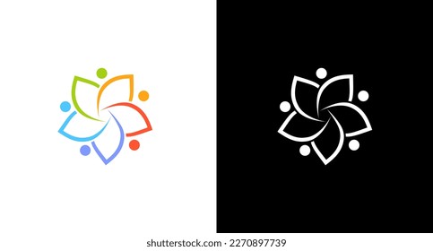 community people logo with colorful flower monogram icon Design template