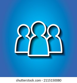Community, people simple icon. Flat desing. White icon with shadow on blue background.ai