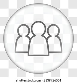 Comunidad, gente simple icono. Diseño plano. Botón de cristal en cuadrícula transparente.ai