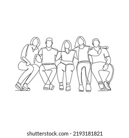 Community people vector illustration drawn in line art style
