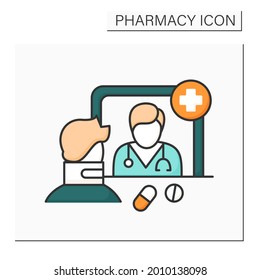 Community pharmacy color icon. Retail pharmacy. Organization allows public access to medications and advice about health.Pharmacy concept. Isolated vector illustration