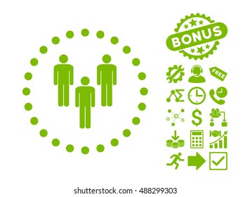 Community pictograph with bonus design elements. Vector illustration style is flat iconic symbols, eco green color, white background.