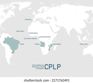 Community of Portuguese Language Countries (CPLP) map simple vector