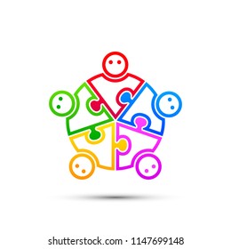 Community puzzle union support on the white background. Vector illustration