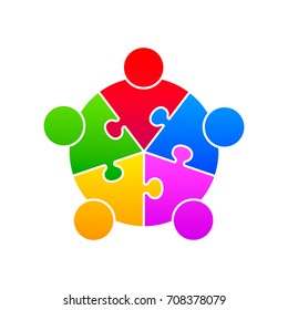 Community puzzle union support on the white background. Vector illustration