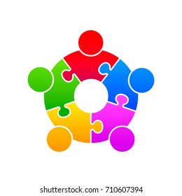 Community puzzle union support on the white background. Vector illustration