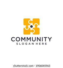 Community puzzle yellow logo inspiration set