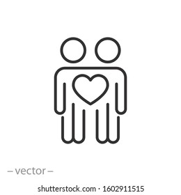 Community Relationship Kindness Icon, Friendship And Respect, Love Between People, Thin Line Web Symbol On White Background - Editable Stroke Vector Illustration Eps10