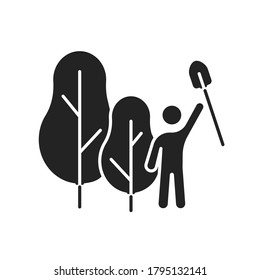 Community service black glyph icon. Plant trees concept. Outline pictogram for web page, mobile app, promo.