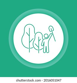 Community service color button icon. Plant trees concept. Outline pictogram for web page, mobile app, promo.