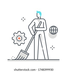 Community service related color line vector icon, illustration. The icon is about punishment, garbageman, sweeper.