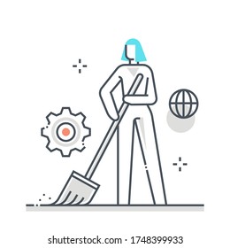 Community service related color line vector icon, illustration. The icon is about punishment, garbageman, sweeper.