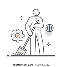 Community service related line vector icon, illustration. The icon is about punishment, garbageman, sweeper.  