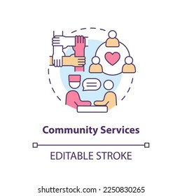 Community services concept icon. Chronic disease comprehensive care plan abstract idea thin line illustration. Isolated outline drawing. Editable stroke. Arial, Myriad Pro-Bold fonts used