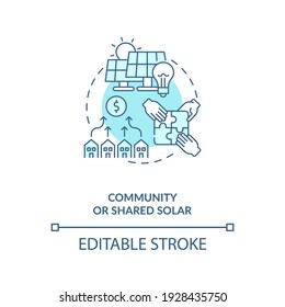 Community or shared solar concept icon. Providing power benefit idea thin line illustration. Electric bill credit for electricity. Vector isolated outline RGB color drawing. Editable stroke