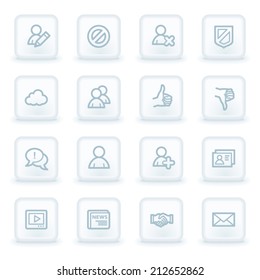 Community. Social media web icons, white square buttons