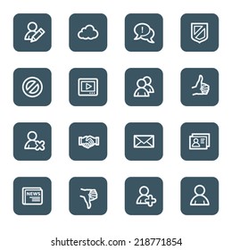 Community. Social media web icons, navy square buttons