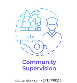 Icono de concepto de gradiente azul de supervisión comunitaria. Supervisar a las personas. Sistema de gestión correccional. Ilustración de línea de forma redonda. Abstractas idea. Diseño gráfico. Fácil de usar en el folleto
