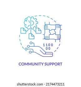 Community support blue gradient concept icon. Community ecosystem. Programing language choice standard abstract idea thin line illustration. Isolated outline drawing. Myriad Pro-Bold font used