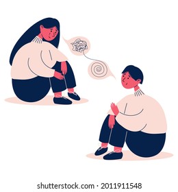Community support concept. Friendly support. The girl is in trouble and is rescued. Getting out of depression, sadness, anxiety, apathy. Help of a loved one. Flat vector hand drawn illustration 