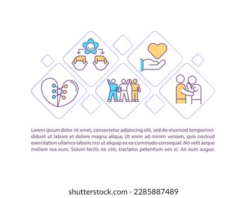 Community support concept icon with text. Love and acceptance. Religious compassion. Mental health. PPT page vector template. Brochure, magazine, booklet design element with linear illustrations