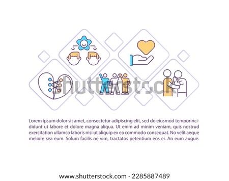 Community support concept icon with text. Love and acceptance. Religious compassion. Mental health. PPT page vector template. Brochure, magazine, booklet design element with linear illustrations