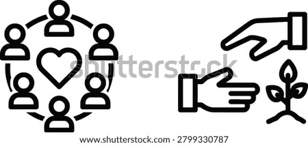 Community support and growth icon set with giving back community collaboration together seedling minimalist business friendship partnership humanity
