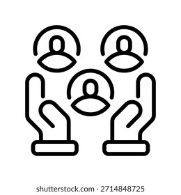 Community Support Line Icon, Outline Symbol for Group Assistance, Social Care, Team Unity, Public Service, and Collective Aid. Vector Sign Icon.