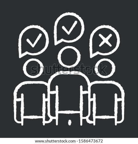Community survey chalk icon. Group administered questionnaire. Opinion polling. Social research. Feedback. Customer satisfaction. Sampling. Data collection. Isolated vector chalkboard illustration