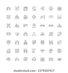 Community System linear icons, signs, symbols vector line illustration set