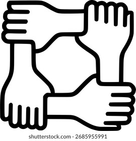 Community-Team-Einheit Symbol, Vektorgrafik, in der die Hände zusammen dargestellt werden, die Teamarbeit, Unterstützung, Zusammenarbeit, Partnerschaft und das Konzept der Gruppensolidarität darstellen