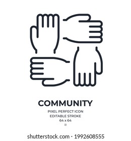 Community and teamwork concept. Circular handshake editable stroke outline icon isolated on white background flat vector illustration. Pixel perfect. 64 x 64.