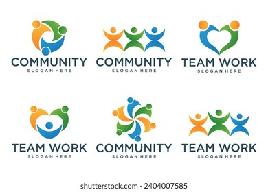 community teamwork logo icon set design vector. Abstract people logo .  Vector illustration