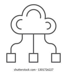 Community thin line icon, game and team, cloud sign, vector graphics, a linear pattern on a white background, eps 10.