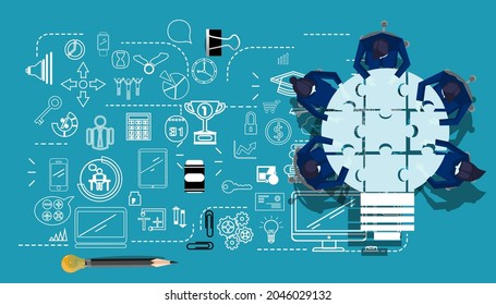 Community trading market analysis  Business group Brainstorm working,connect jigsaw pieces,for  success,plan,think,search,analyze,communicate, futuristic idea innovation technology modern.vector